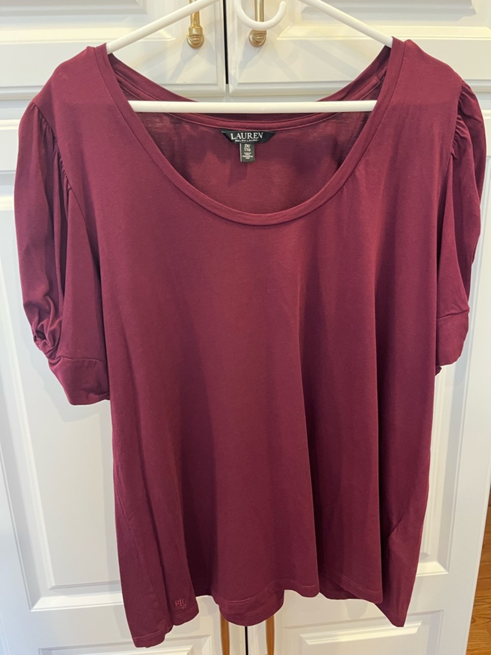 Lauren Ralph Lauren Short Sleeve Scoop Neck Top in Wine